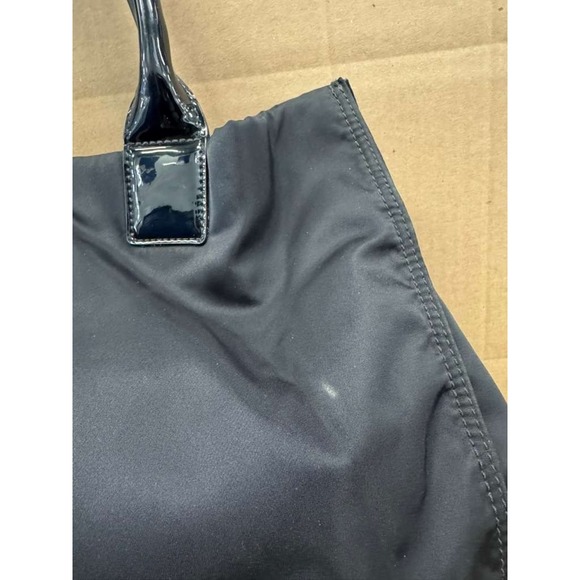 Tory Burch Ella Oversized Logo Patch Recycled Nylon Patent Tote Bag Black Large - Picture 7 of 11